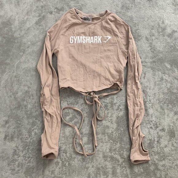 Gymshark Shirt Womens XS Long Sleeve Crop Top Lace Tie Thumb Holes Workout Gym - Picture 1 of 12